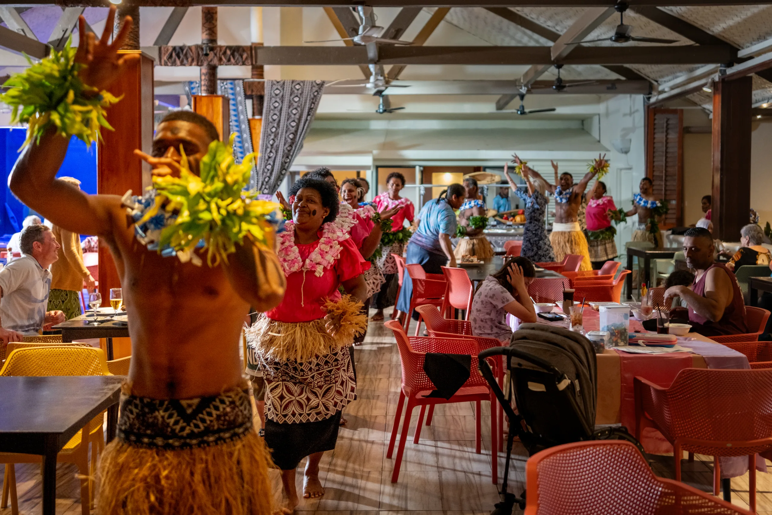 Family resort in Coral Coast Fiji with kids playing on the beach